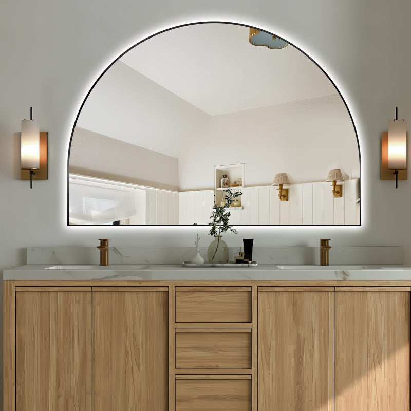 Arched Touchless 1200 x 800 Matte Black LED Mirror - Three Light Temperatures - Acqua Bathrooms