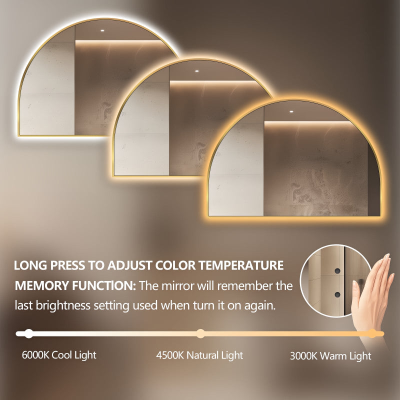 Arched Touchless 1200 x 800 Brushed Gold LED Mirror - Three Light Temperatures - Acqua Bathrooms