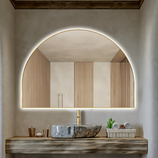 Arched Touchless 1200 x 800 Brushed Gold LED Mirror - Three Light Temperatures - Acqua Bathrooms