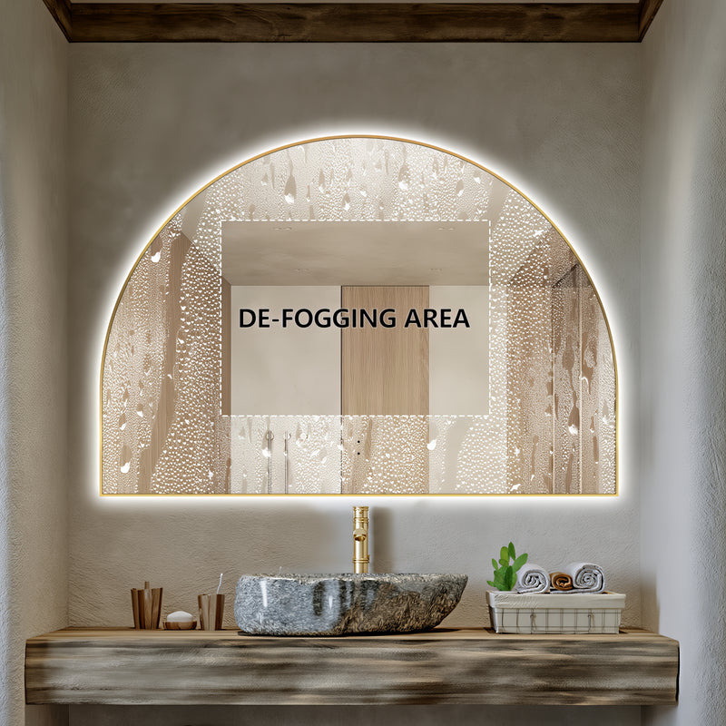 Arched Touchless 1200 x 800 Brushed Gold LED Mirror - Three Light Temperatures - Acqua Bathrooms