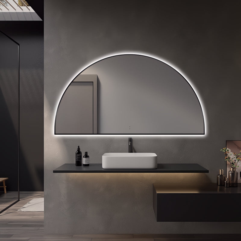 Arched Touchless 1500 x 800 Matte Black LED Mirror - Three Light Temperatures - Acqua Bathrooms