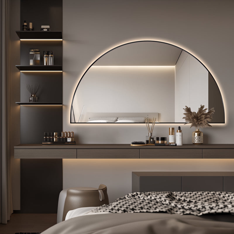 Arched Touchless 1500 x 800 Matte Black LED Mirror - Three Light Temperatures - Acqua Bathrooms