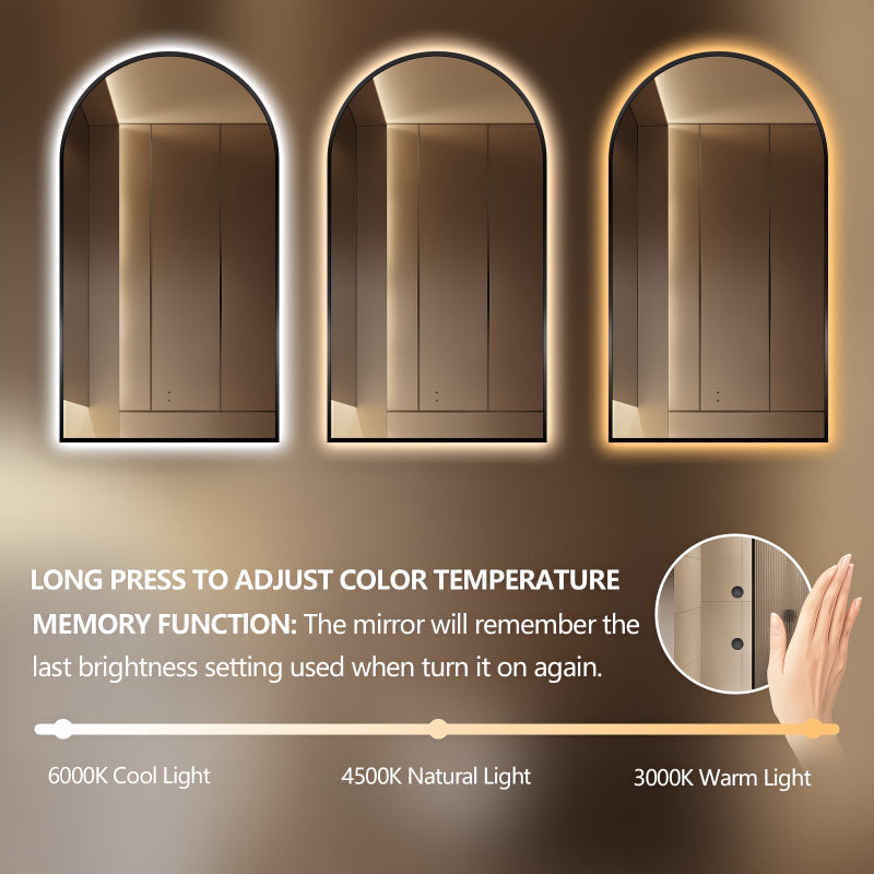 Arched Touchless 500 x 900 Back-Lit Matte Black LED Mirror - Three Light Temperatures - Acqua Bathrooms