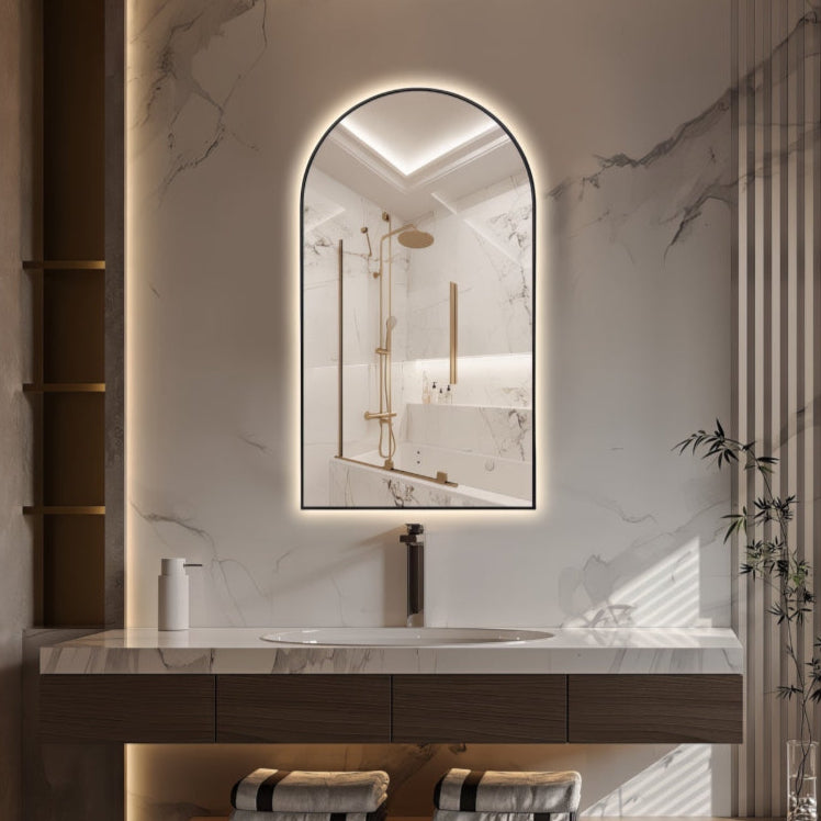 Arched Touchless 500 x 900 Back-Lit Matte Black LED Mirror - Three Light Temperatures - Acqua Bathrooms