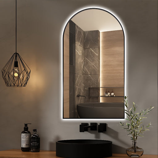 Arched Touchless 500 x 900 Back-Lit Matte Black LED Mirror - Three Light Temperatures - Acqua Bathrooms