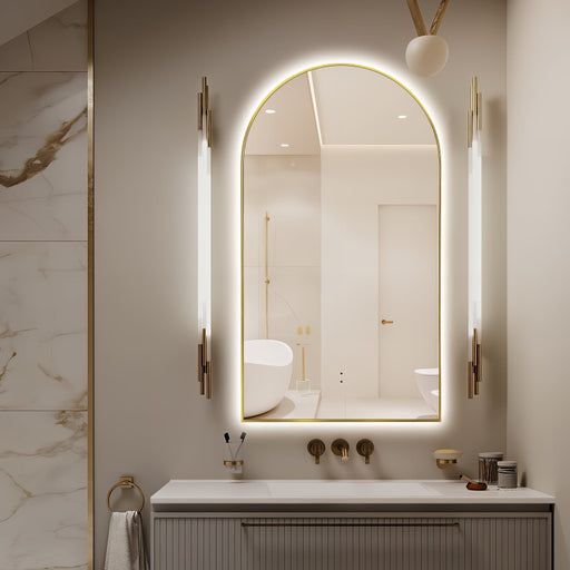 Arched Touchless 500 x 900 Back-Lit Brushed Gold LED Mirror - Three Light Temperatures - Acqua Bathrooms