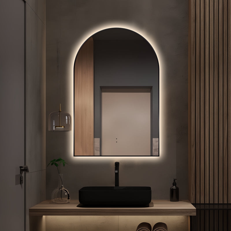 Arched Touchless Back-Lit Matte Black LED Mirror - Three Light Temperatures - Acqua Bathrooms