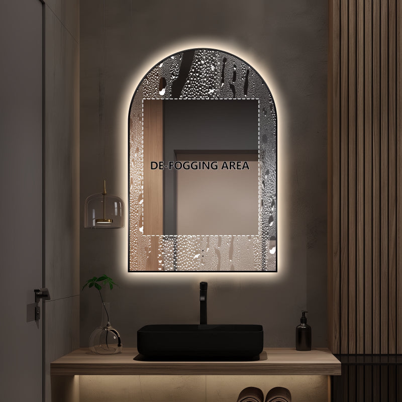 Arched Touchless Back-Lit Matte Black LED Mirror - Three Light Temperatures - Acqua Bathrooms