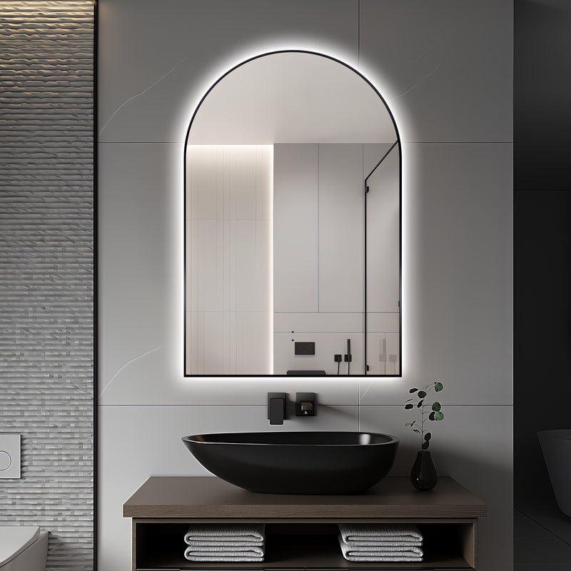 Arched Touchless Back-Lit Matte Black LED Mirror - Three Light Temperatures - Acqua Bathrooms