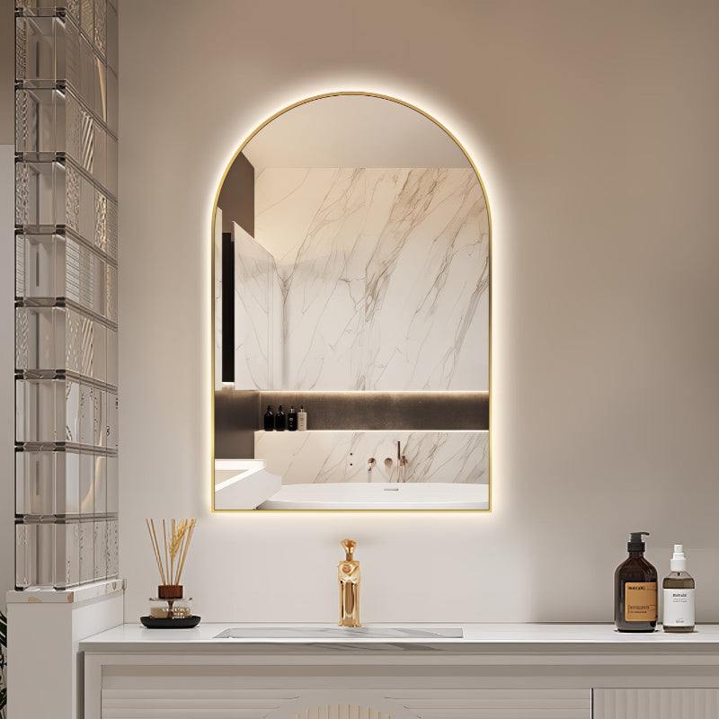 Arched Touchless Back-Lit Brushed Gold LED Mirror - Three Light Temperatures - Acqua Bathrooms