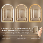 Arched Touchless Back-Lit Brushed Gold LED Mirror - Three Light Temperatures - Acqua Bathrooms