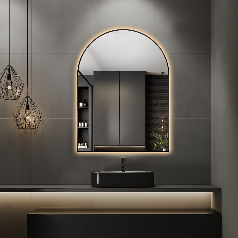 Arched Touchless 750 x 1000mm Back-Lit Matte Black LED Mirror - Three Light Temperatures - Acqua Bathrooms