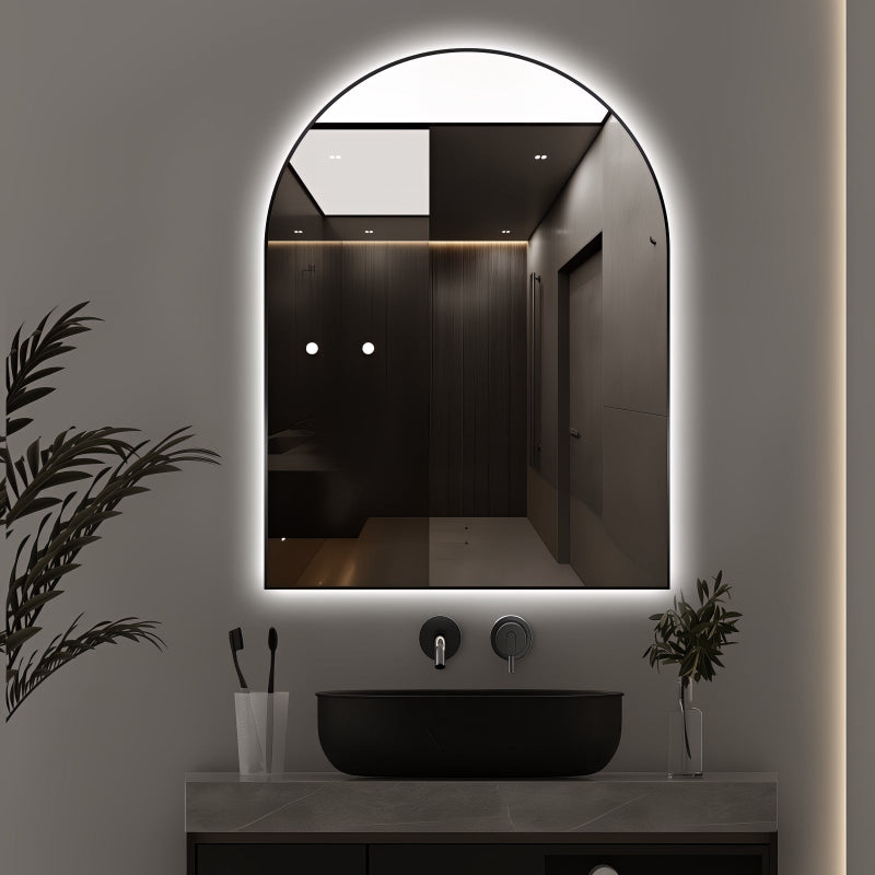 Arched Touchless 750 x 1000mm Back-Lit Matte Black LED Mirror - Three Light Temperatures - Acqua Bathrooms