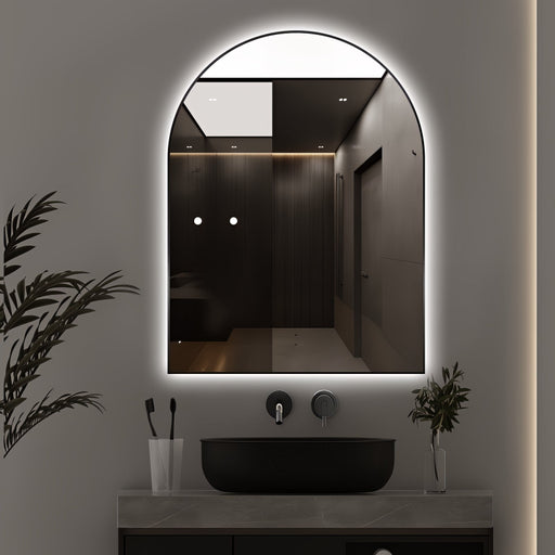 Arched Touchless 750 x 1000mm Back-Lit Matte Black LED Mirror - Three Light Temperatures - Acqua Bathrooms