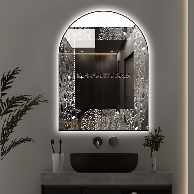 Arched Touchless 750 x 1000mm Back-Lit Matte Black LED Mirror - Three Light Temperatures - Acqua Bathrooms