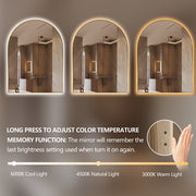 Arched Touchless 750 x 1000mm Back-Lit Brushed Gold LED Mirror - Three Light Temperatures - Acqua Bathrooms