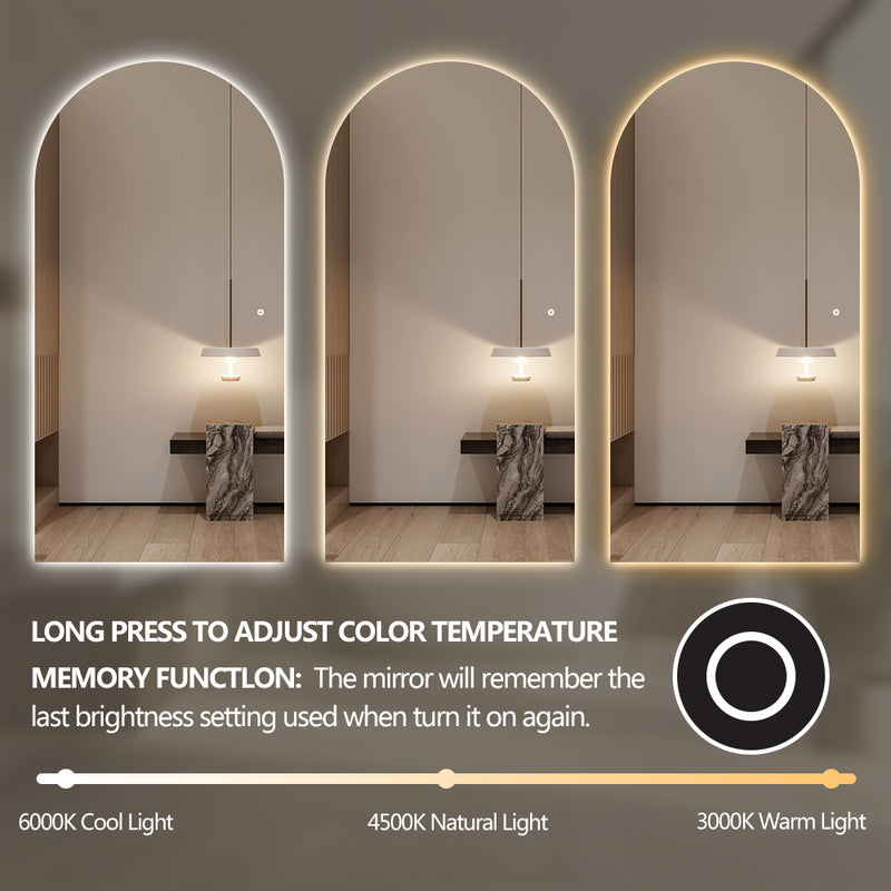 Arched 1000 x 2000 LED Mirror - Three Light Temperatures - Image 4
