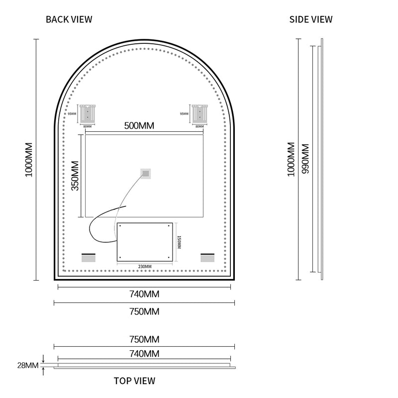 Arched Touchless 750 x 1000mm Back-Lit Brushed Gold LED Mirror - Three Light Temperatures - Acqua Bathrooms