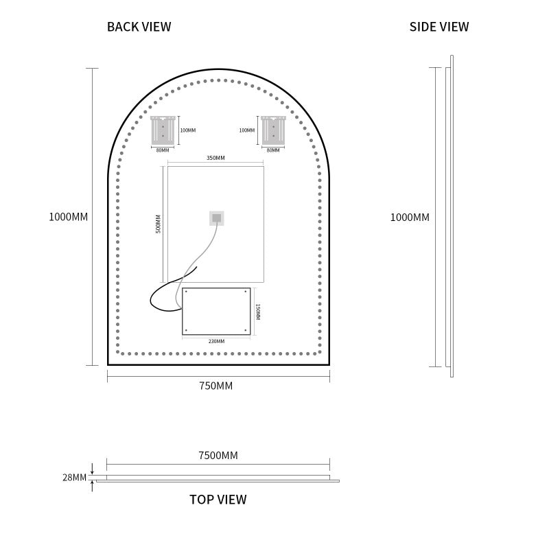 Indulge | Arched Touchless 750 x 1000 LED Mirror - Three Light Temperatures - Acqua Bathrooms
