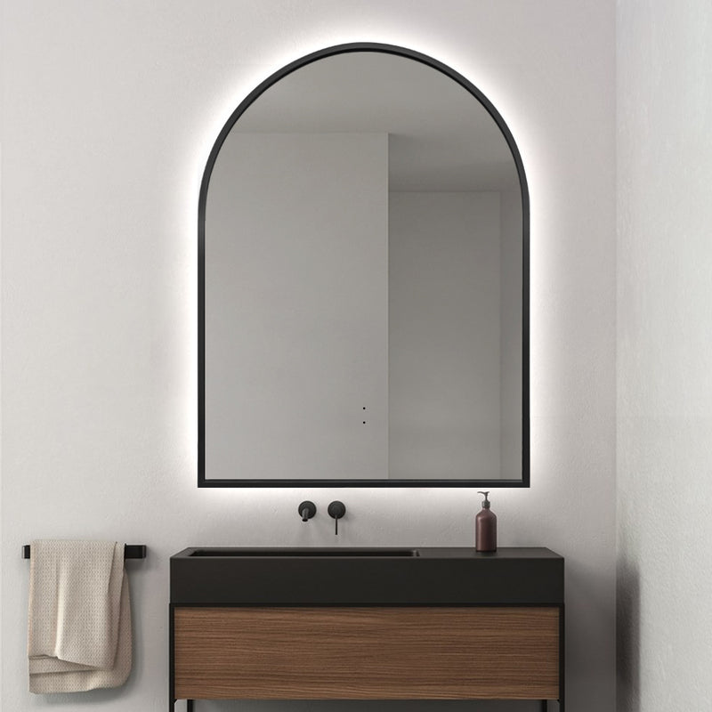 Arched Touchless 750 x 1000mm Back-Lit Matte Black LED Mirror - Three Light Temperatures - Acqua Bathrooms