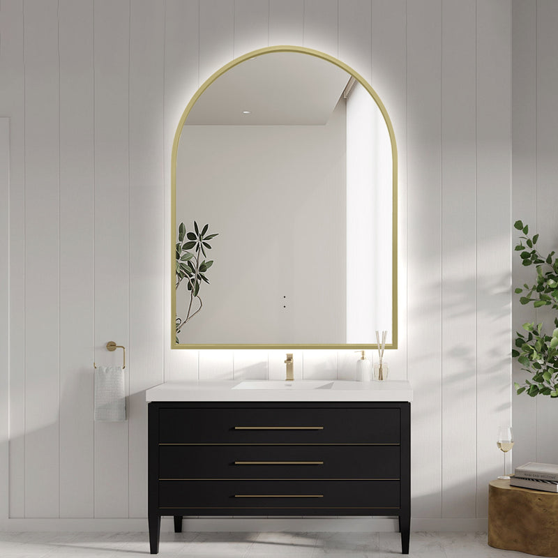 Arched Touchless 750 x 1000mm Back-Lit Brushed Gold LED Mirror - Three Light Temperatures - Acqua Bathrooms