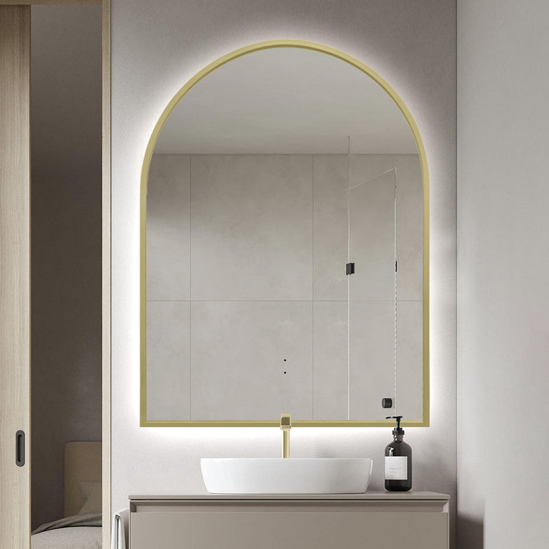 Arched Touchless 750 x 1000mm Back-Lit Brushed Gold LED Mirror - Three Light Temperatures - Acqua Bathrooms