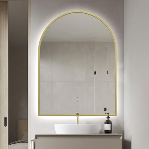 Arched Touchless 750 x 1000mm Back-Lit Brushed Gold LED Mirror - Three Light Temperatures - Acqua Bathrooms