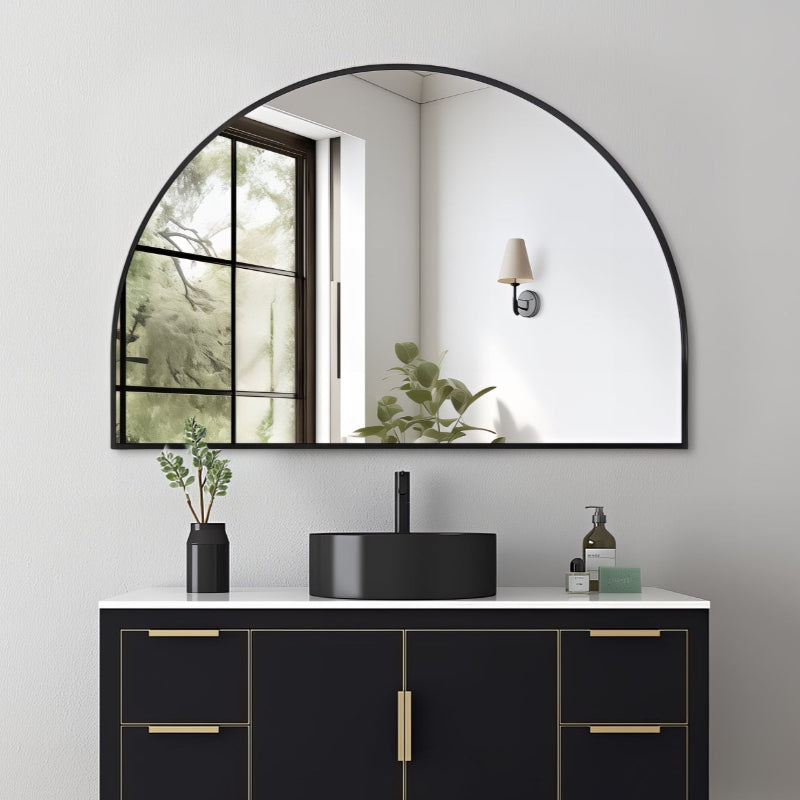 Arched Matte Black 1200 x 800 Framed Mirror - Acqua Bathrooms