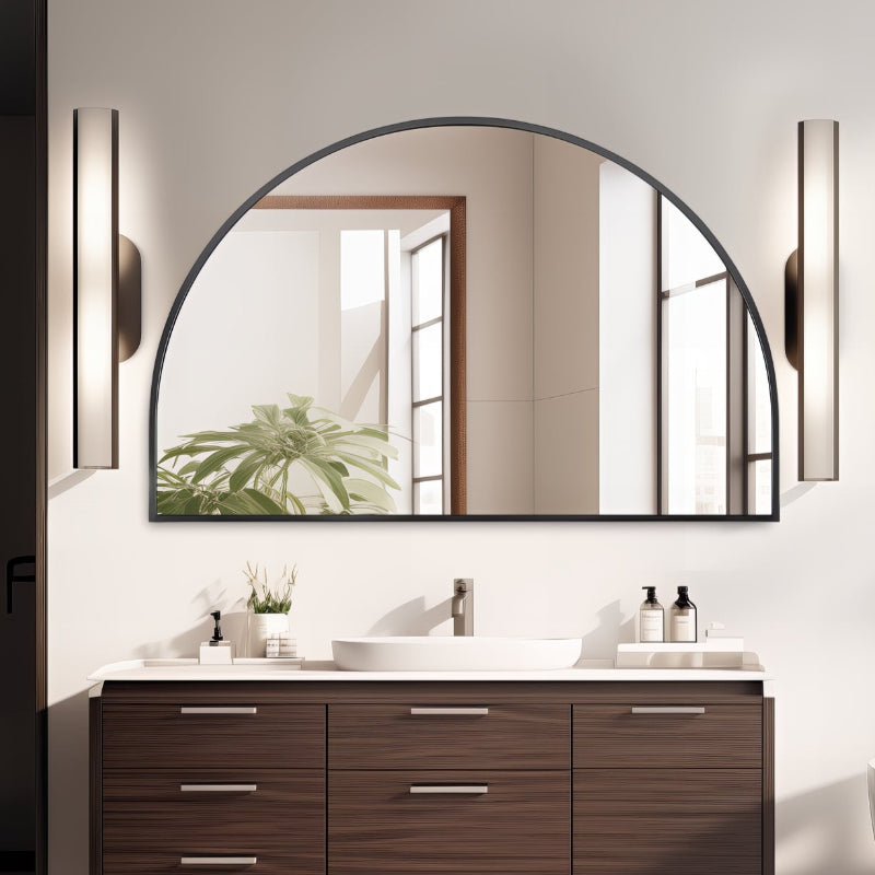 Arched Matte Black 1500 x 1000 Framed Mirror - Acqua Bathrooms