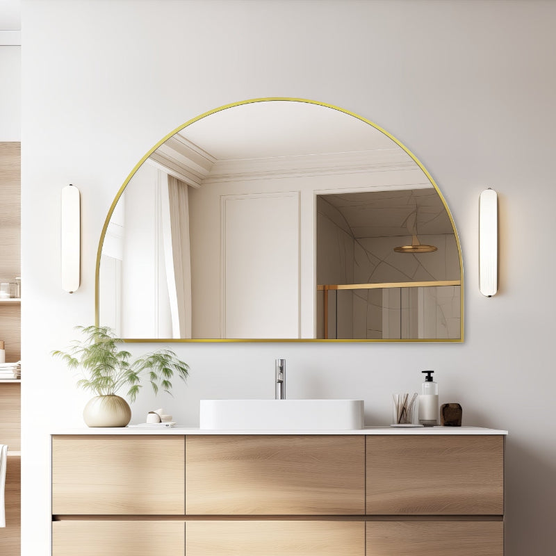 Arched Brushed Gold 1500 x 1000 Framed Mirror - Acqua Bathrooms