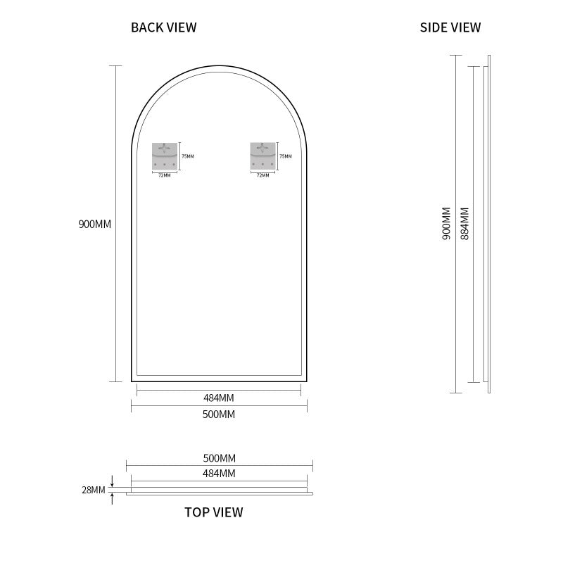 Indulge | Arched Matte Black 500 x 900 Framed Mirror - Acqua Bathrooms
