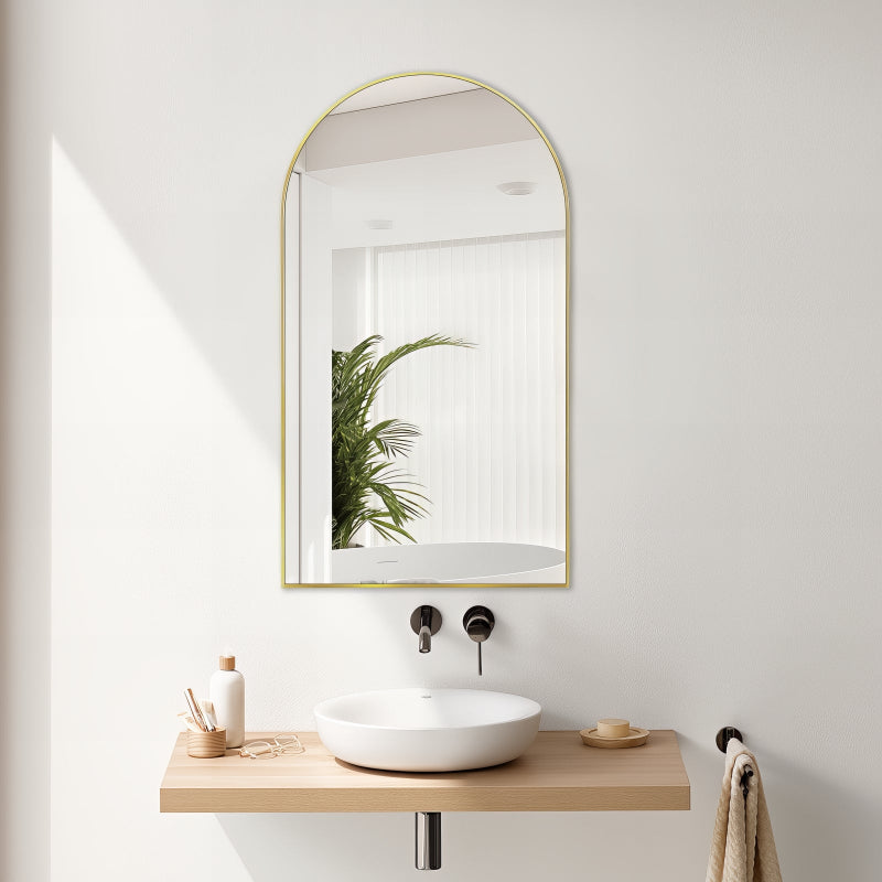 Arched Brushed Gold 500 x 900 Framed Mirror - Acqua Bathrooms