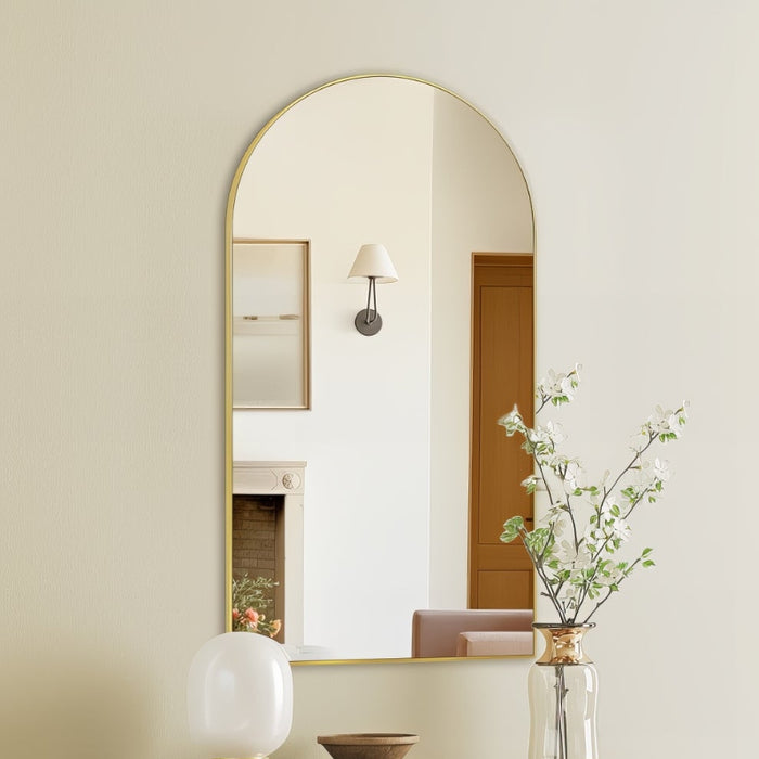 Arched Brushed Gold 500 x 900 Framed Mirror - Acqua Bathrooms
