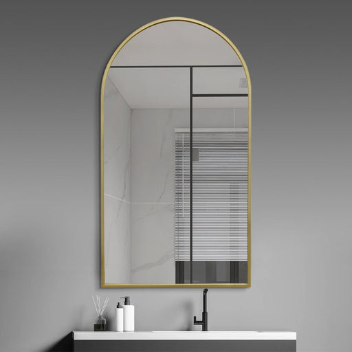 Indulge | Arched Brushed Gold 500 x 900 Framed Mirror - Acqua Bathrooms