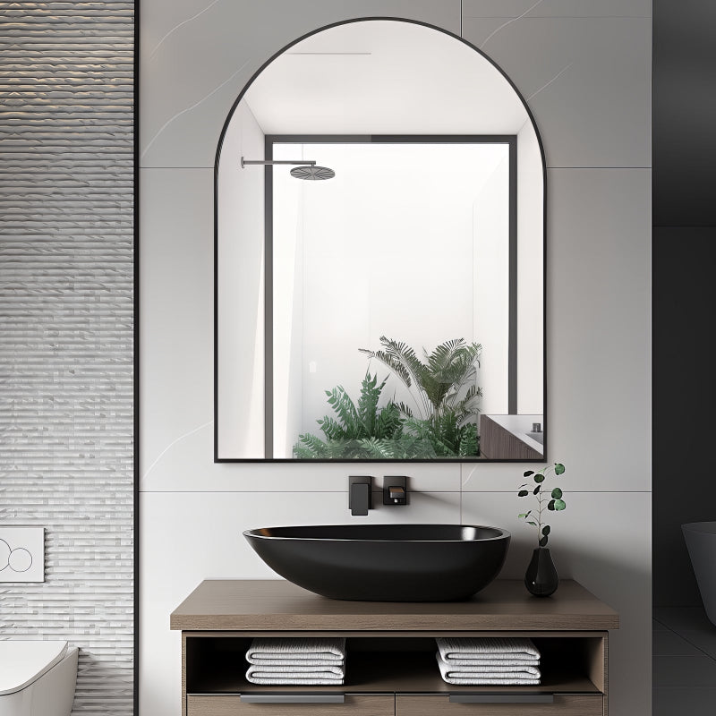 Arched Matte Black 750 x 1000 Framed Mirror - Acqua Bathrooms