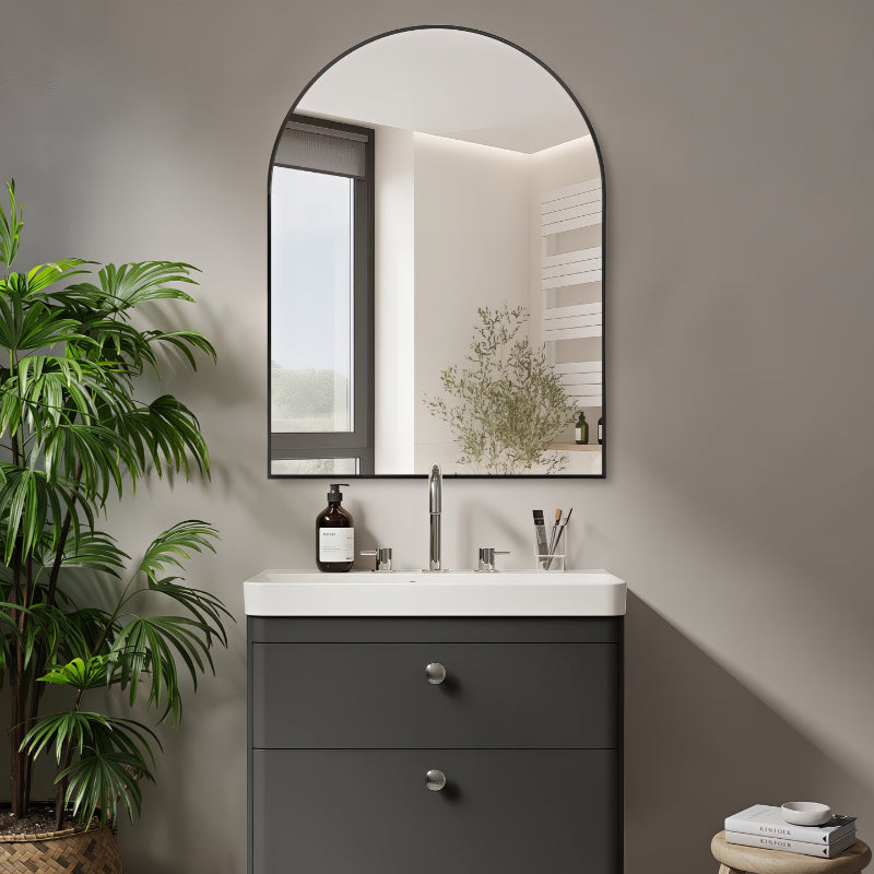 Arched Matte Black 750 x 1000 Framed Mirror - Acqua Bathrooms