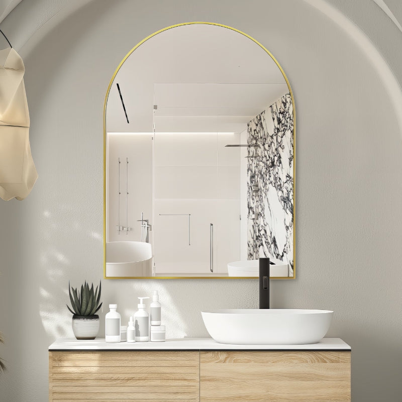 Arched Brushed Gold 750 x 1000 Framed Mirror - Acqua Bathrooms