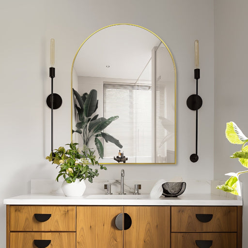 Arched Brushed Gold 750 x 1000 Framed Mirror - Acqua Bathrooms
