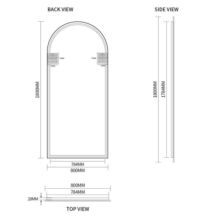 Indulge | Arched 800 x 1800mm Freestanding Matte Black Framed Mirror - Acqua Bathrooms