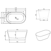 Aria 1400mm Oval Freestanding Bath Tub - Acqua Bathrooms