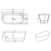 Aria 1700mm Oval Freestanding Bath Tub - Acqua Bathrooms
