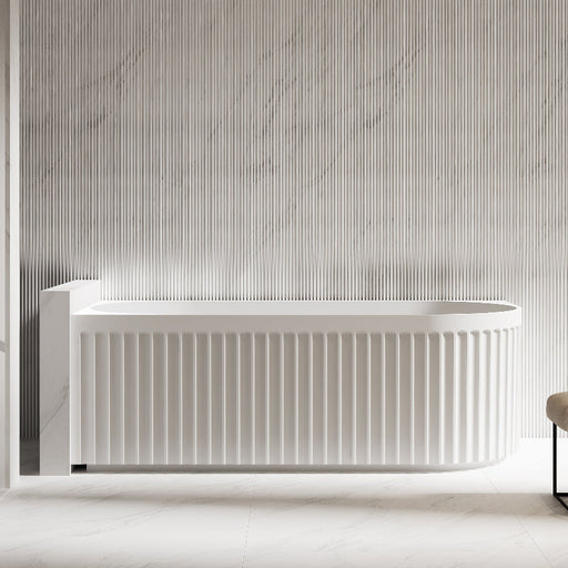 Artemis Fluted 1700mm Matte White Corner Fit Designer Round Freestanding Bath - Acqua Bathrooms