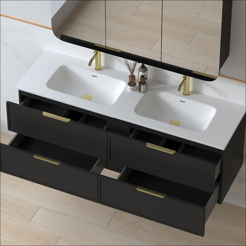 Ashford 1500mm Matte Black Shaker Wall Hung Vanity