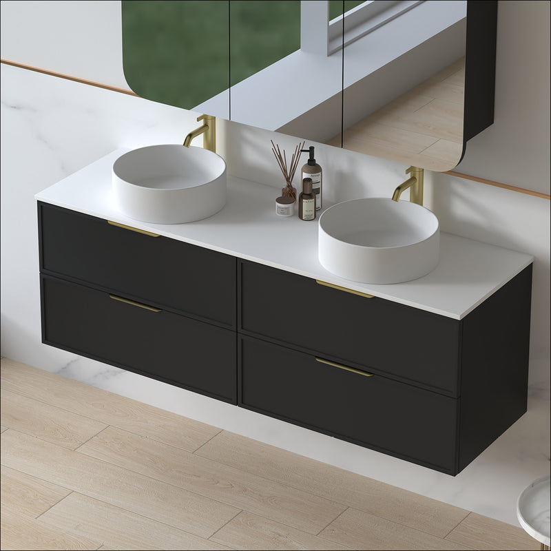 Ashford 1500mm Matte Black Shaker Wall Hung Vanity
