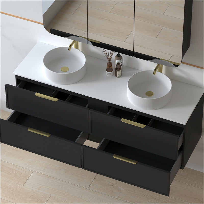 Ashford 1500mm Matte Black Shaker Wall Hung Vanity