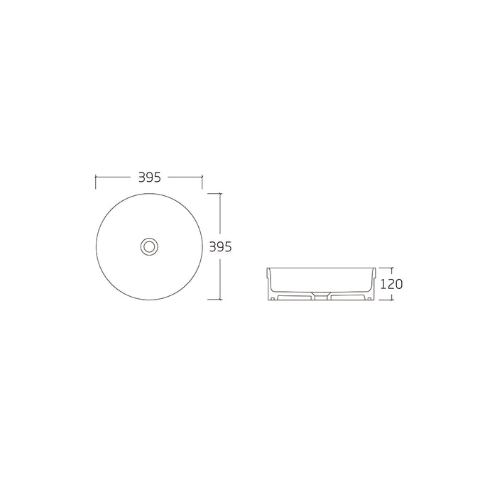 Ava 395 Matte White Round Semi Insert Basin dimensions