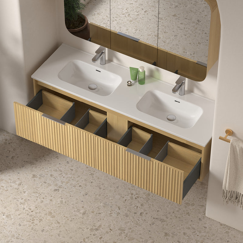 Avella 1500 Blonde Oak Fluted Wall Hung Vanity
