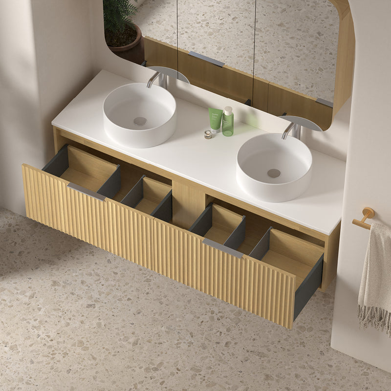 Avella 1500 Blonde Oak Fluted Wall Hung Vanity