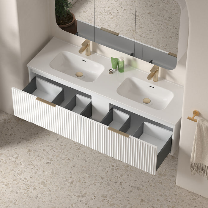 Avella 1500 Matte White Fluted Wall Hung Vanity
