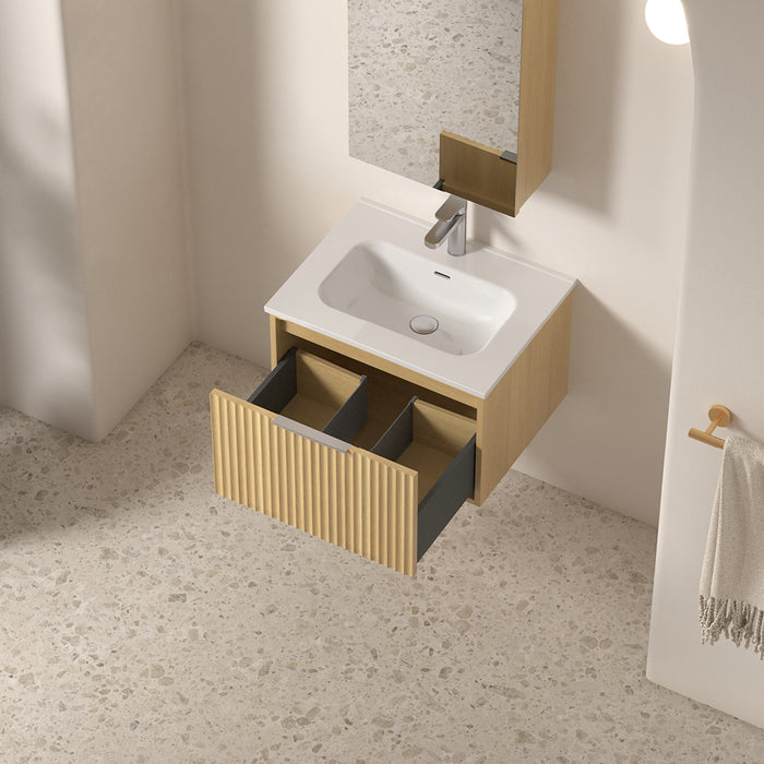 Avella 600 Blonde Oak Fluted Wall Hung Vanity